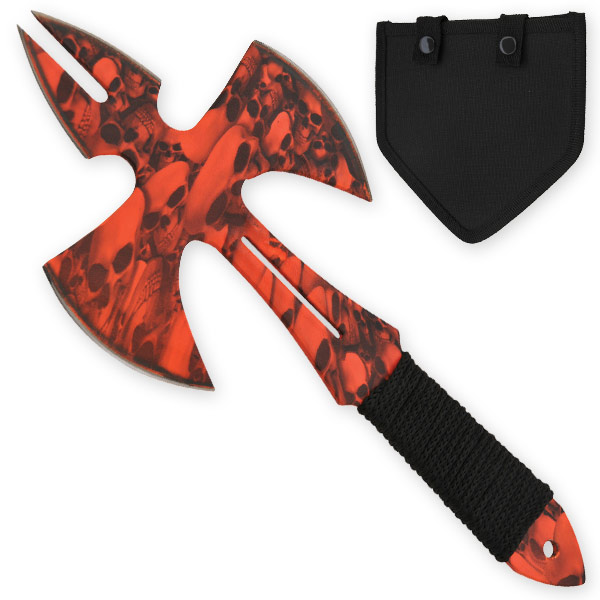 Red Skull Medieval Style Throwing Axe - Comes With Wearable Sheath Z-1031-RD-SK-S