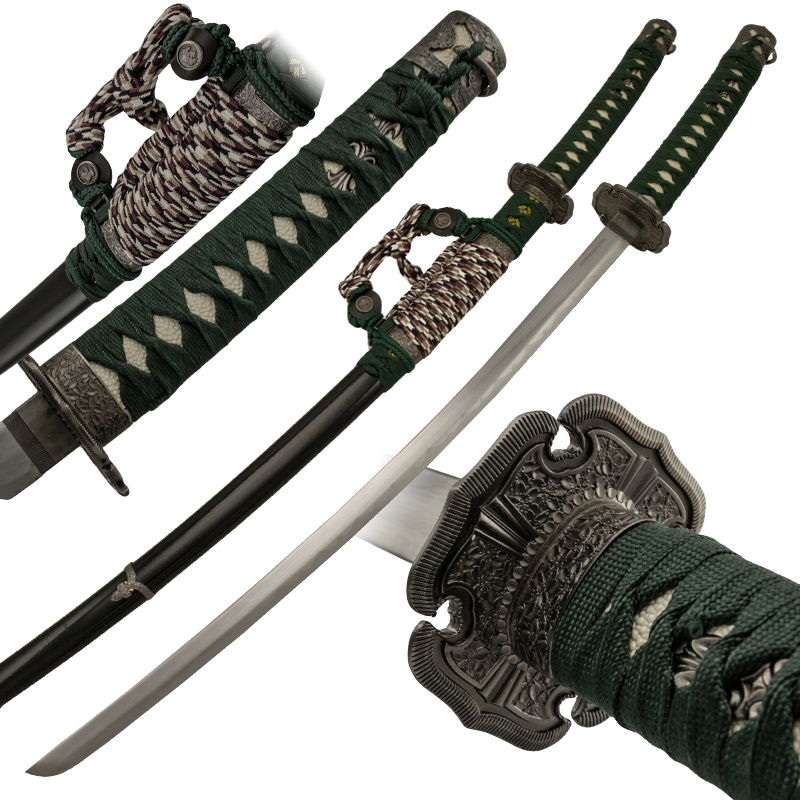 Jet Black Katana with Multicolored Hanging Cord Samurai Sword