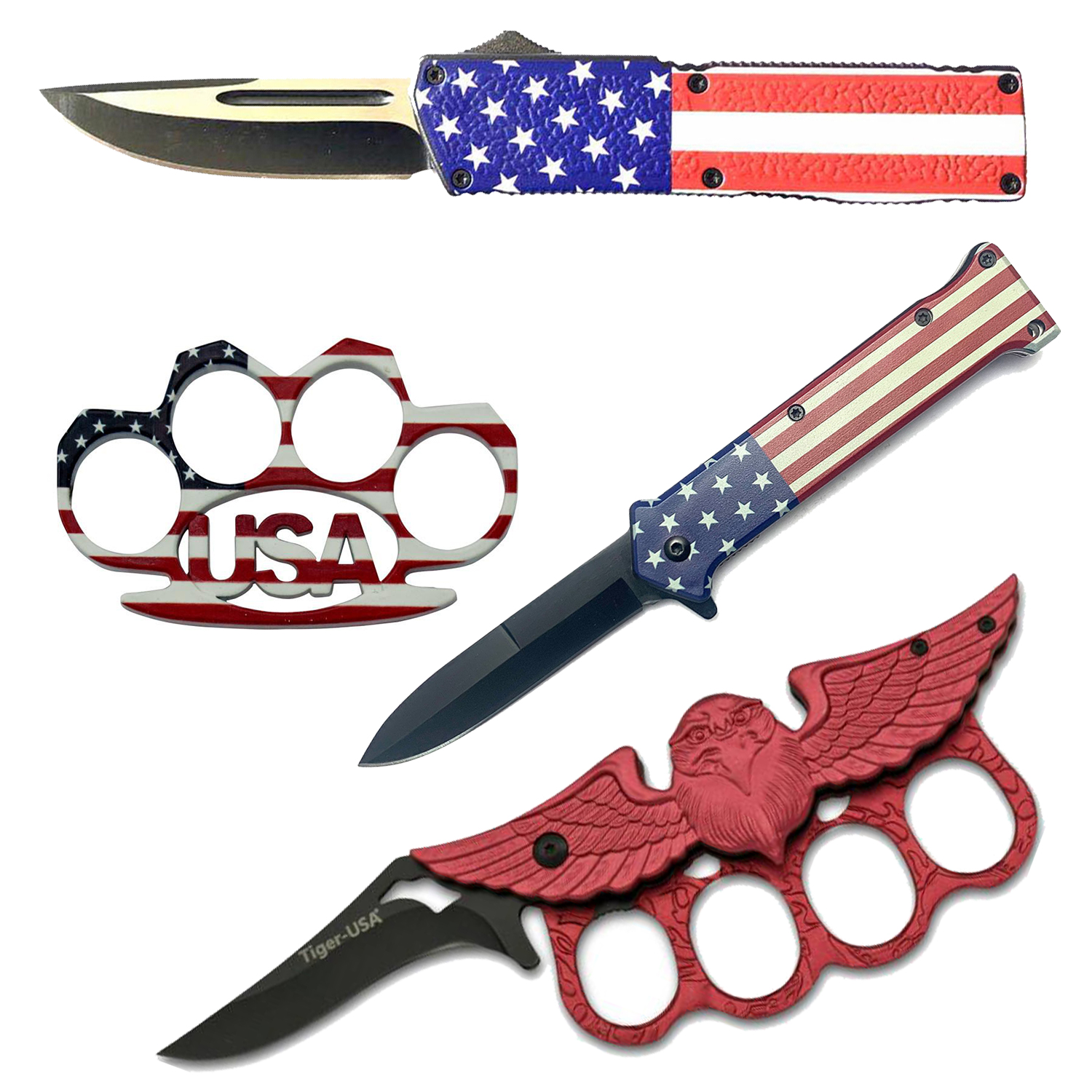 USA! USA! Set with Automatic Knife and Brass Knuckles