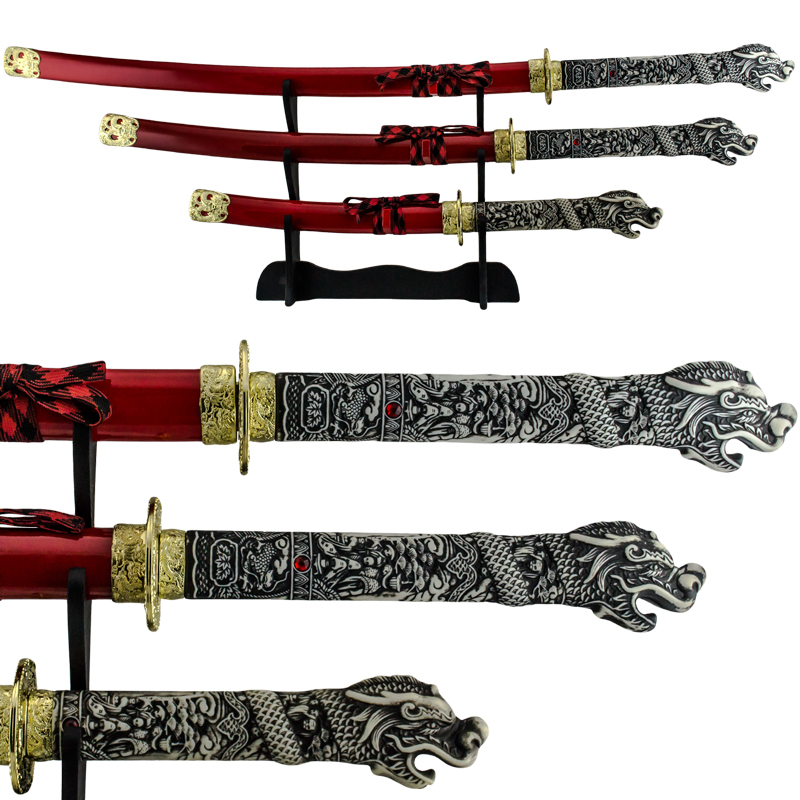 3 PC Samurai Dragon Katana Sword Set
