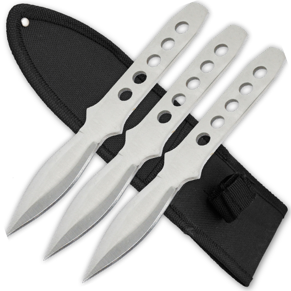 3 PCS 6 Inch Tiger Throwing Knives W/ Case Silver-1