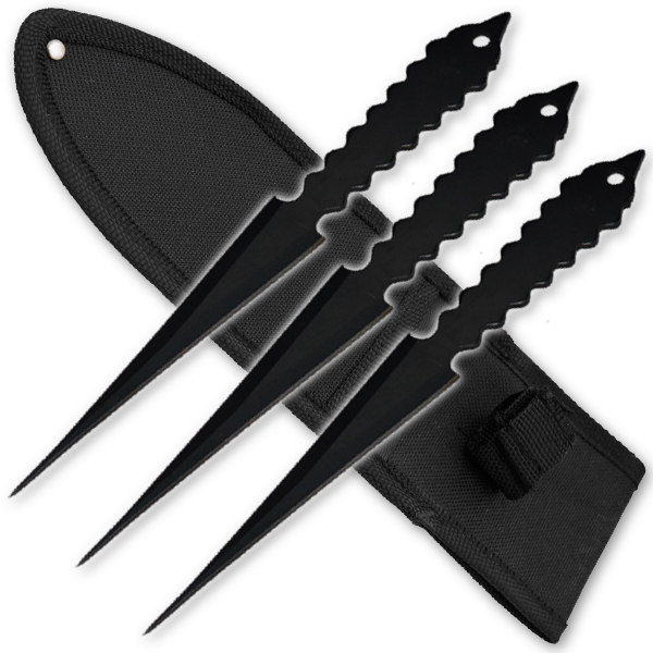 3 PCS 8 Inch Throwing Knives W/ Case- Black