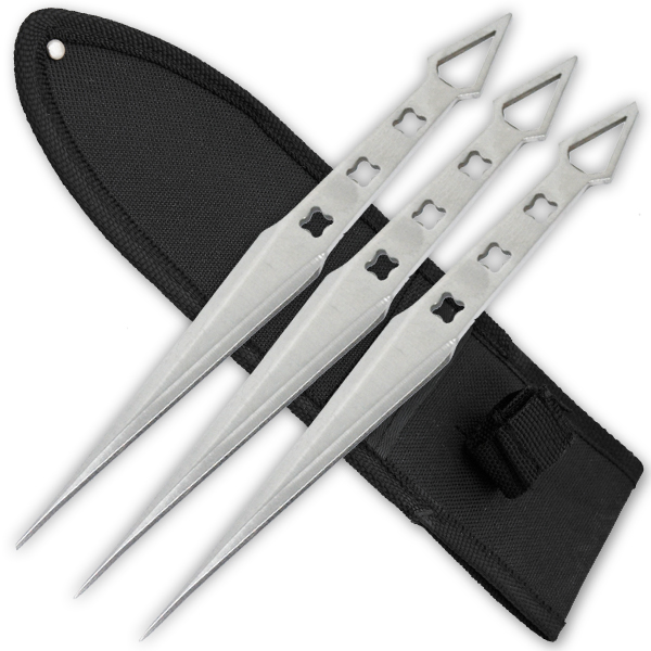 3 PCS 8 Inch Tiger Throwing Knives W/ Case- Silver-4
