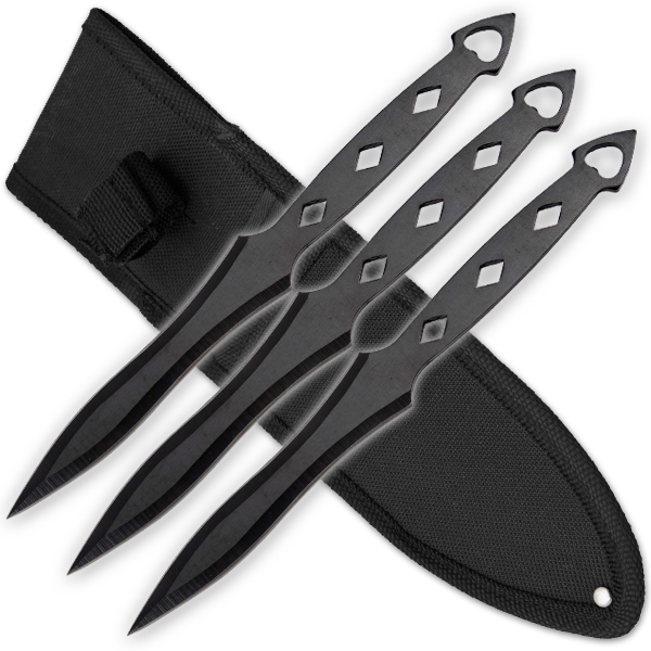 3 PCS 9 Inch Tiger Throwing Knives W/ Case - Black-3
