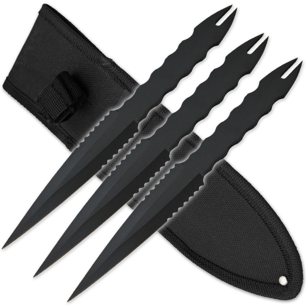 3 PCS 9 Inch Tiger Throwing Knives W/ Case - Black