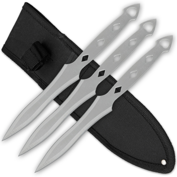 3 PCS 9 Inch Tiger Throwing Knives W/ Case - Silver-3