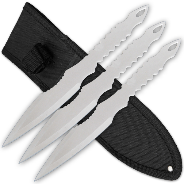 3 PCS 9 Inch Tiger Throwing Knives W/ Case - Silver-4