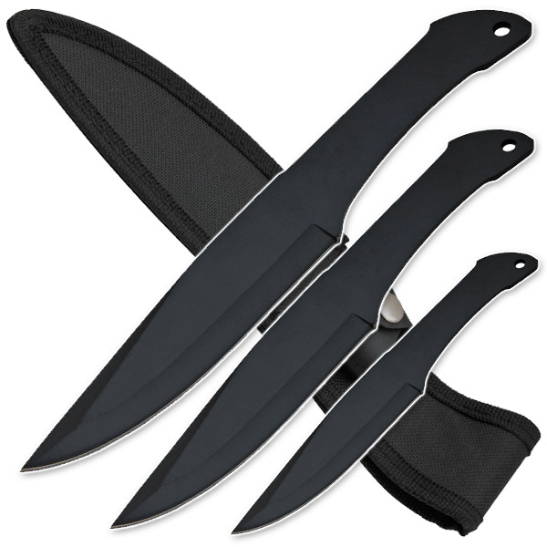 3 Piece Throwing Knife Set Pointed Handle, Black