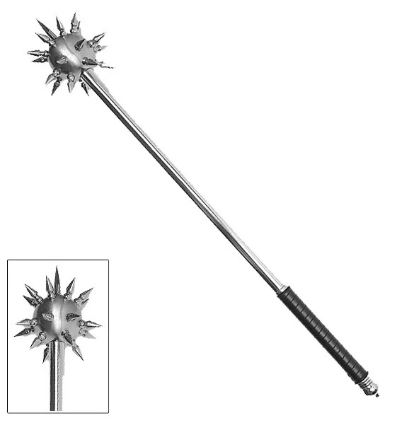 35 Inch Medieval Battle Mace Ball with Spikes Silver