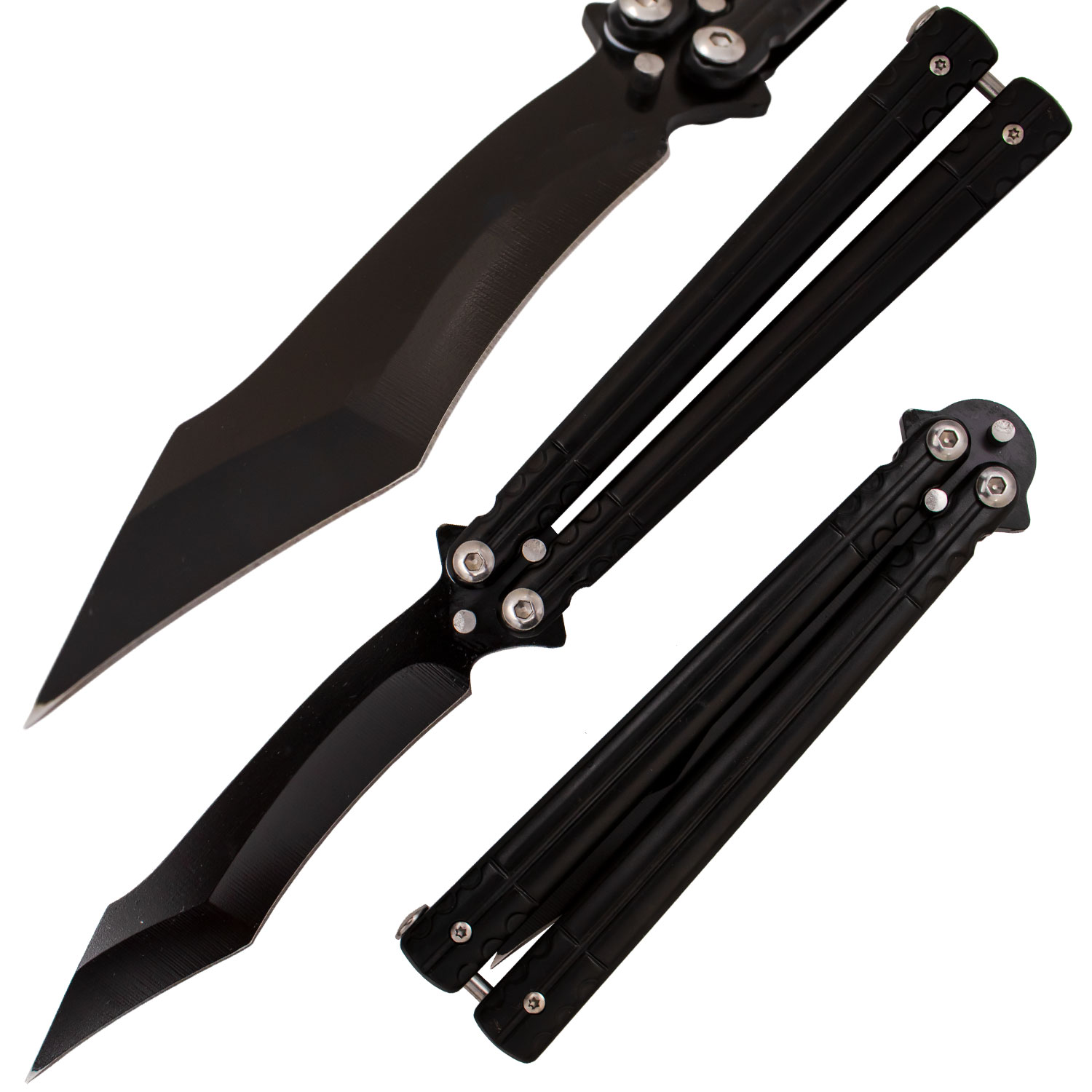 Black Steel Balisong Butterfly Solid Stainless Handle