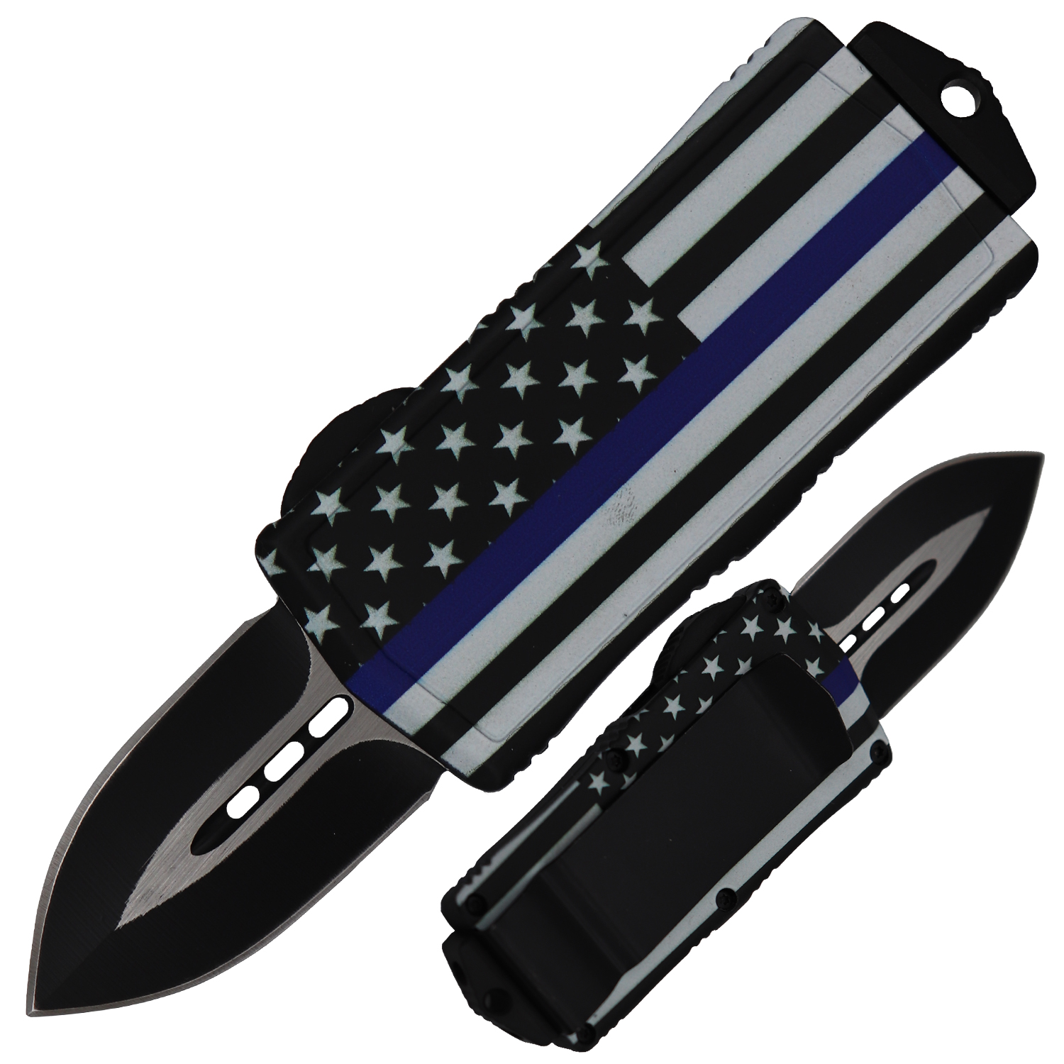 5 Inch Blue Lives Matter Flag OTF Blade Automatic Knife