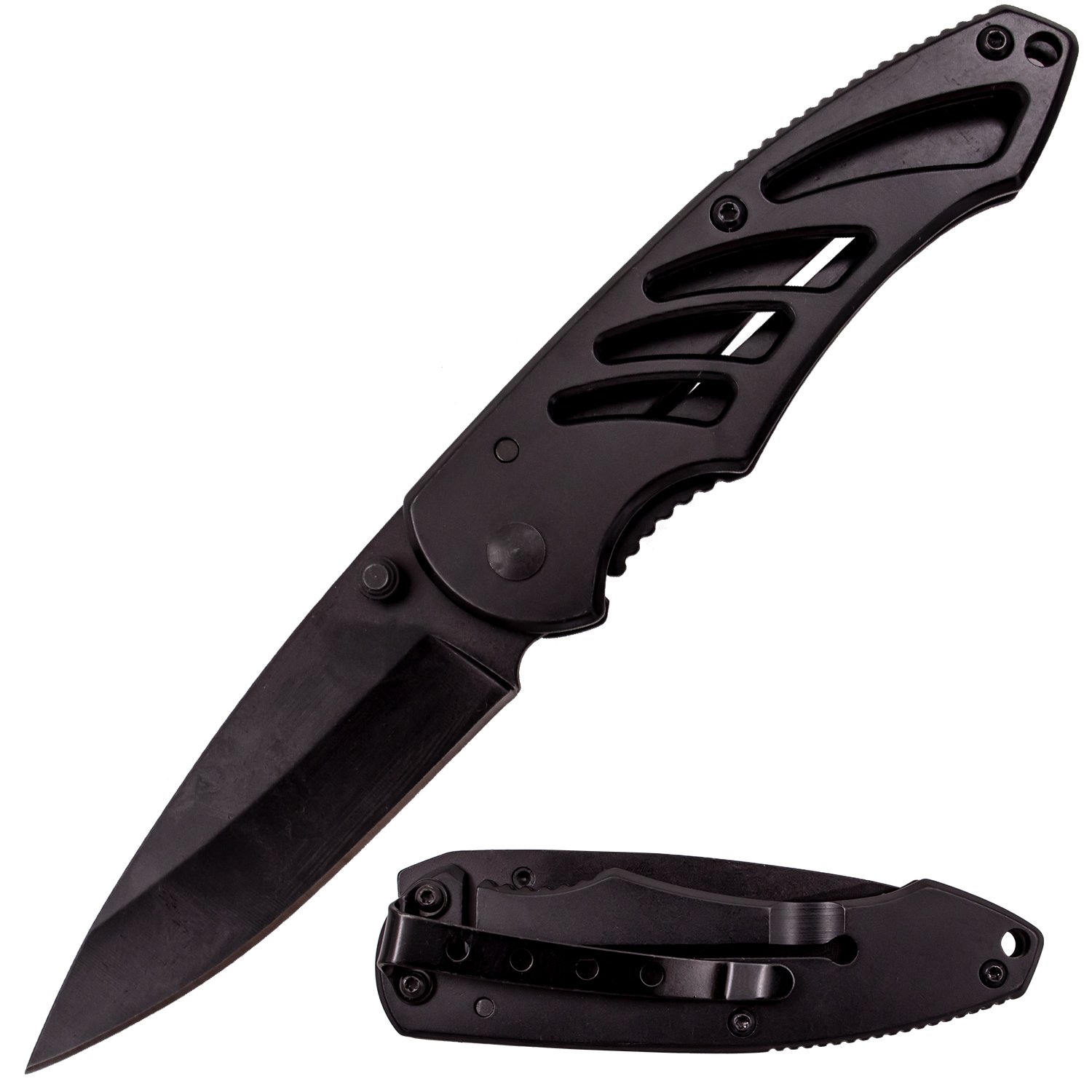 6 Inch MANUAL Folding Knife Black Matte Finish (Wavy Designs)