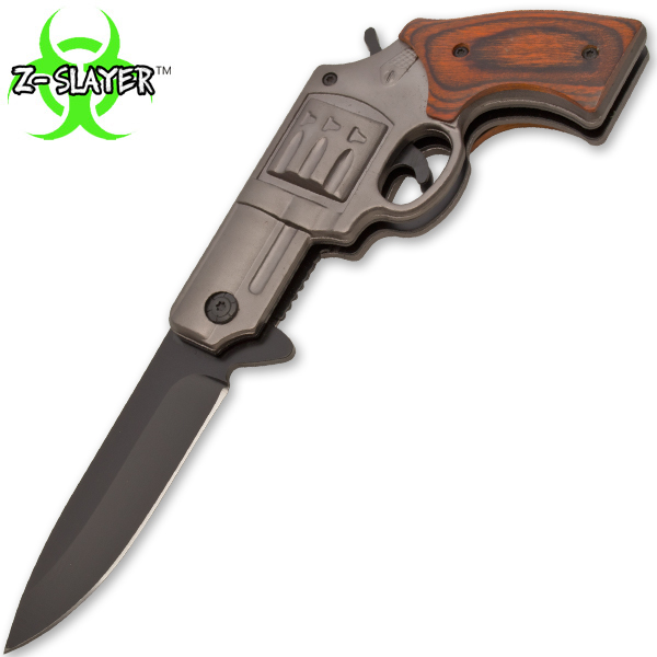 7.25 Inch Z-Slayer Undead Gasher Pistol Knife, Wood-Grey