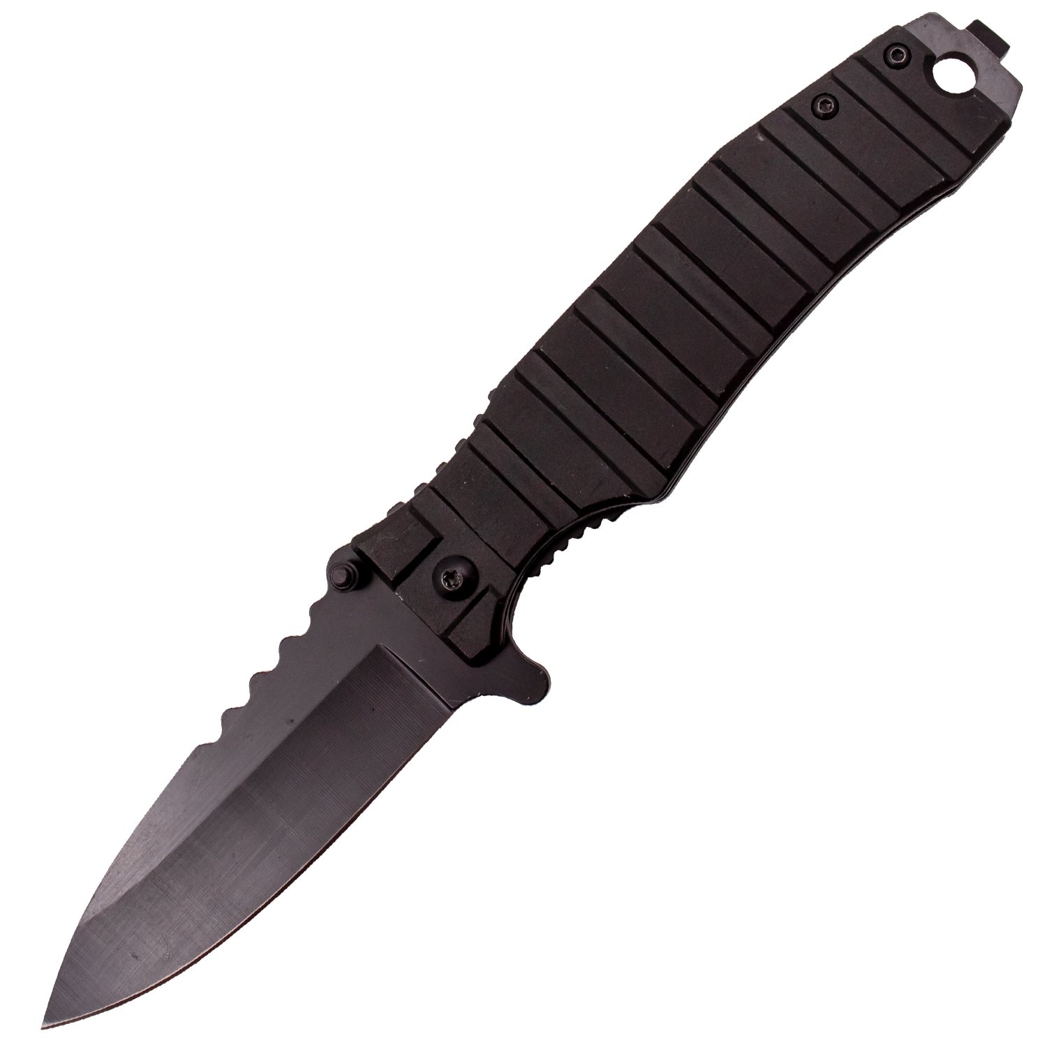 8 Inch MANUAL Folding Knife Black Matte Finish (Ridges)