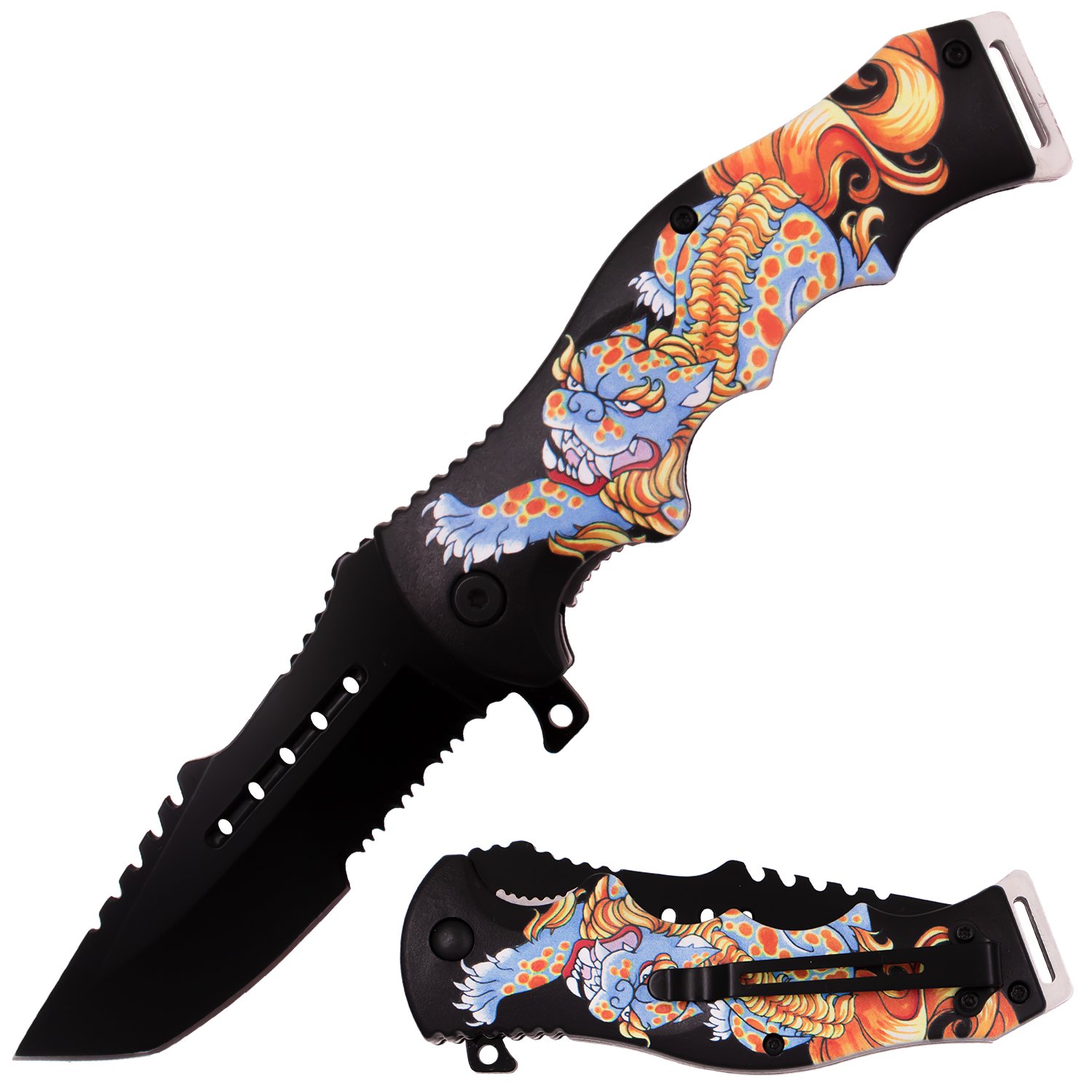 8 Inch Spring Assisted ErgoHandle Half Serration Honor Americana Knife   YOTD Blue