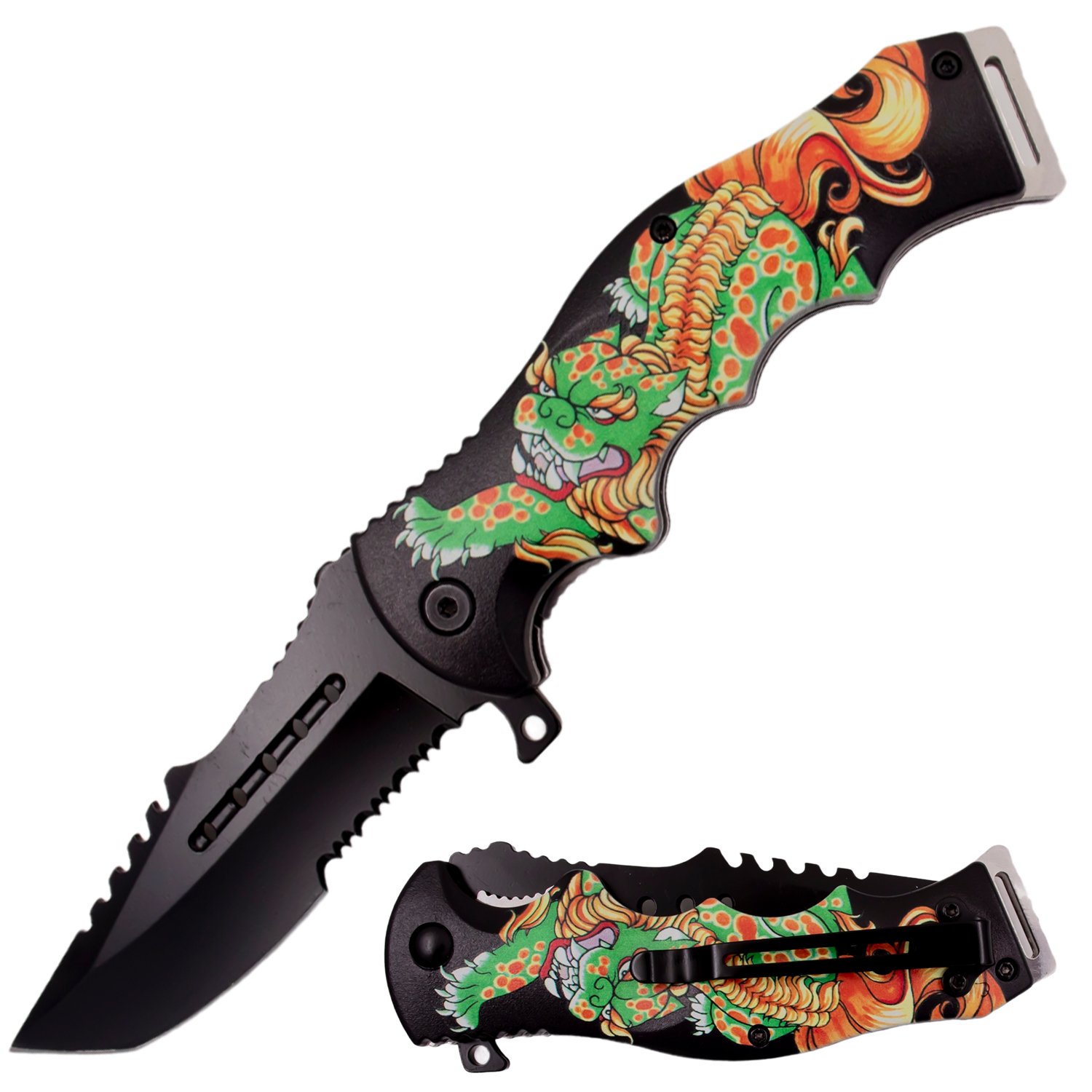 8 Inch Spring Assisted ErgoHandle Half Serration Honor Americana Knife   YOTD Green