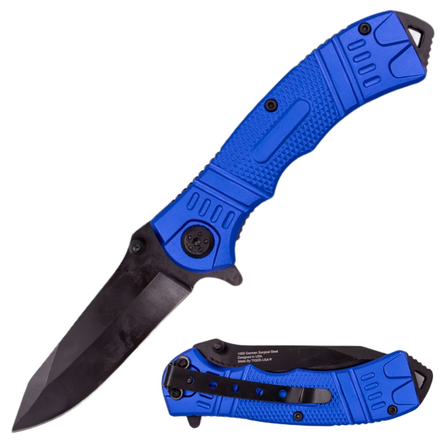 8 Inch Spring Assisted TechTact Knife DP Blade   Blue