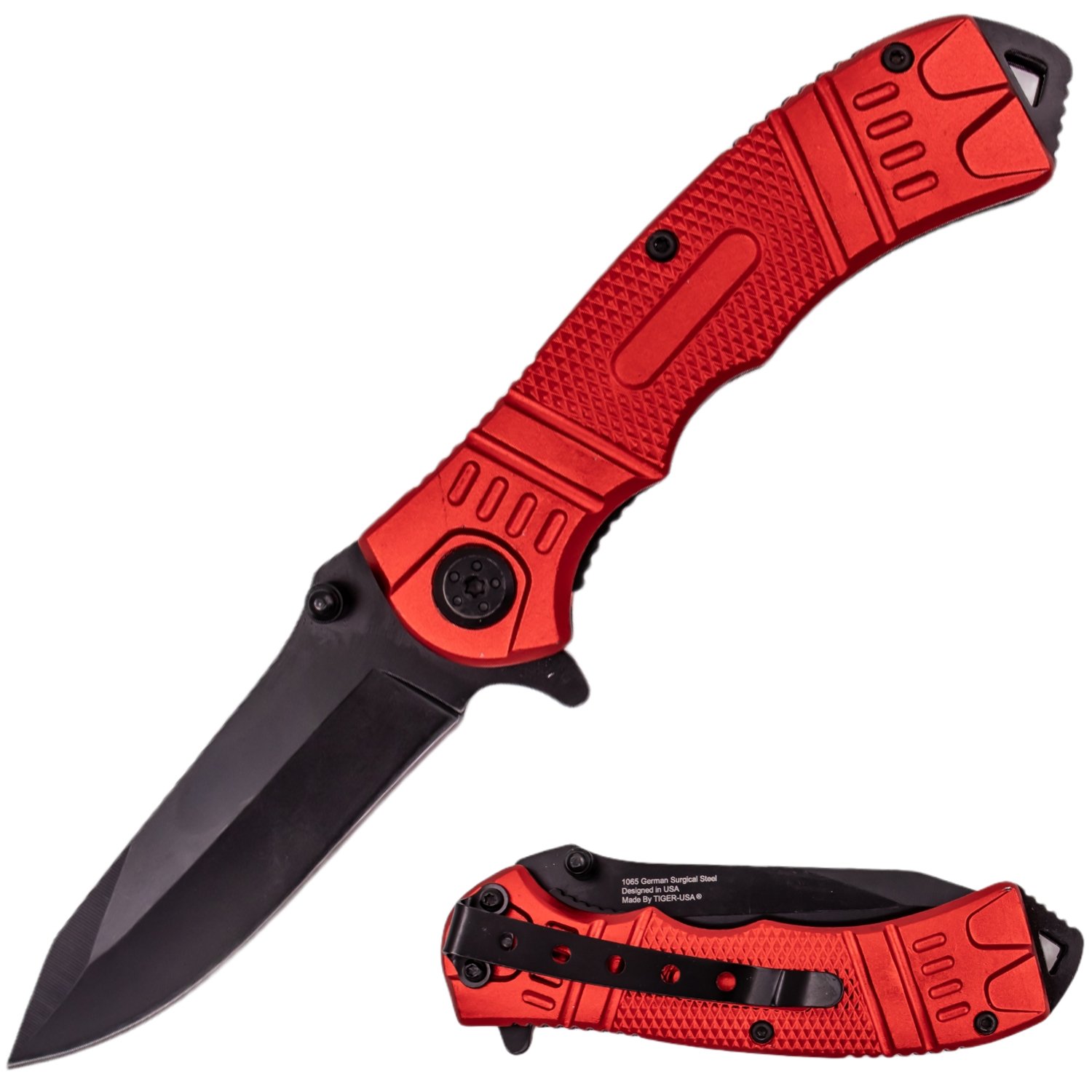 8 Inch Spring Assisted TechTact Knife DP Blade   Red