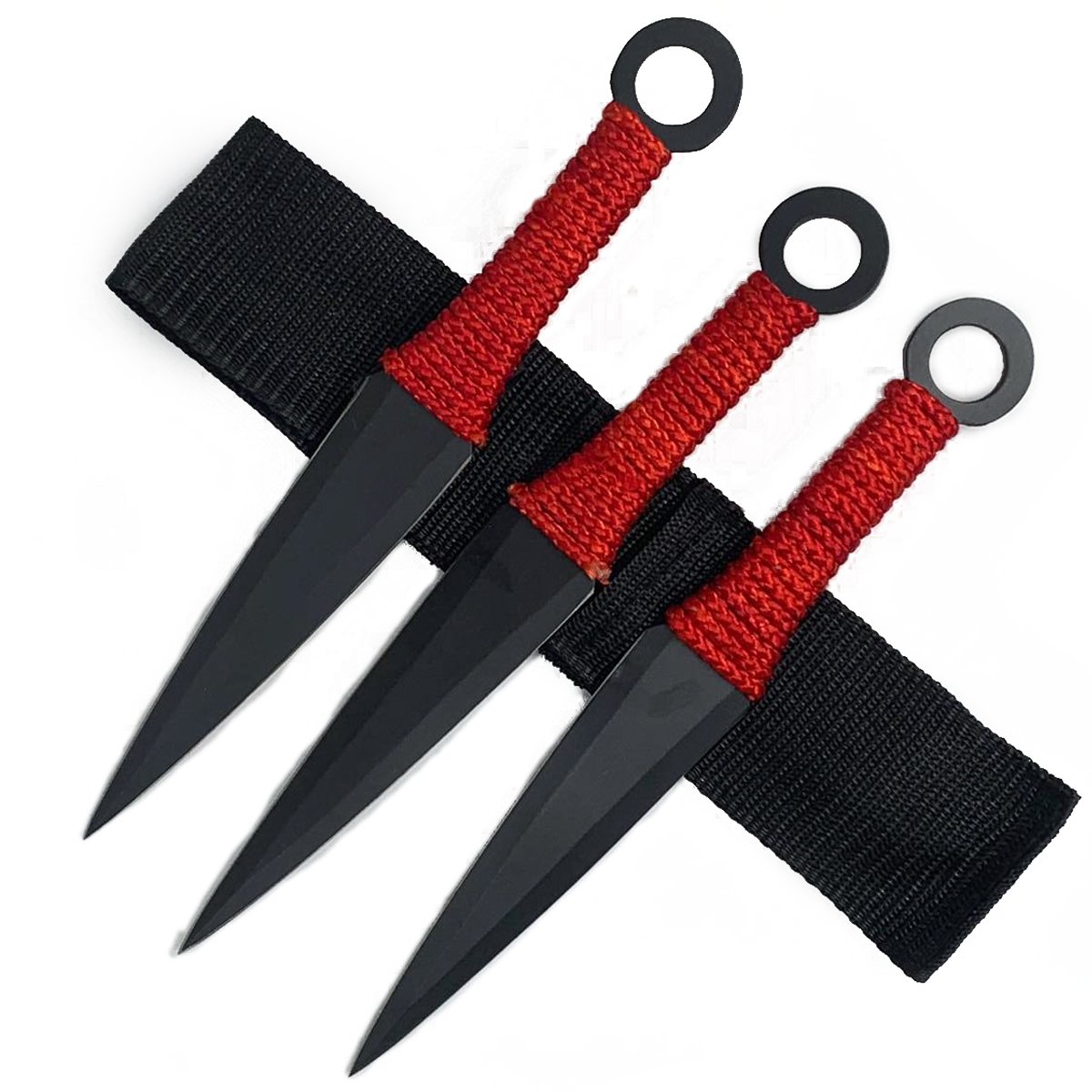 8.5 Inch Throwing Knife Set Set of 3 Black with Red Paracord Handle