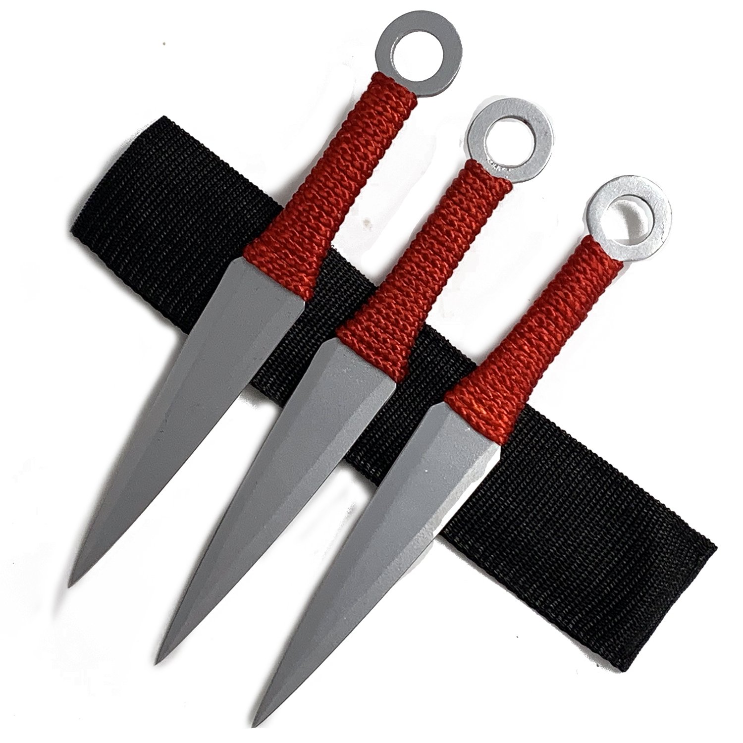8.5 Inch Throwing Knife Set Set of 3 Silver with Red Paracord Handle
