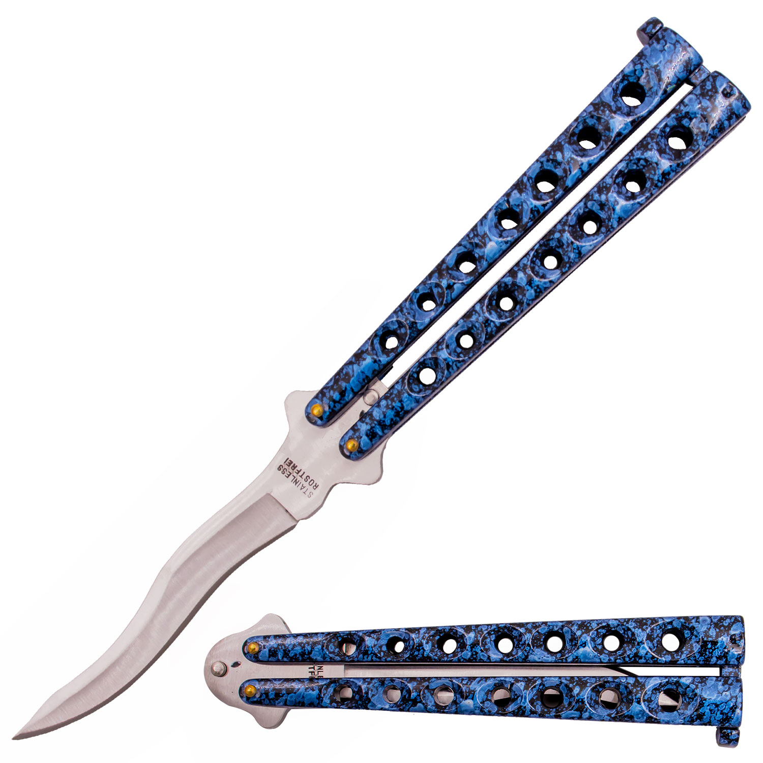 8.8 Inch Kriss Blade Butterfly Knife (Blue)