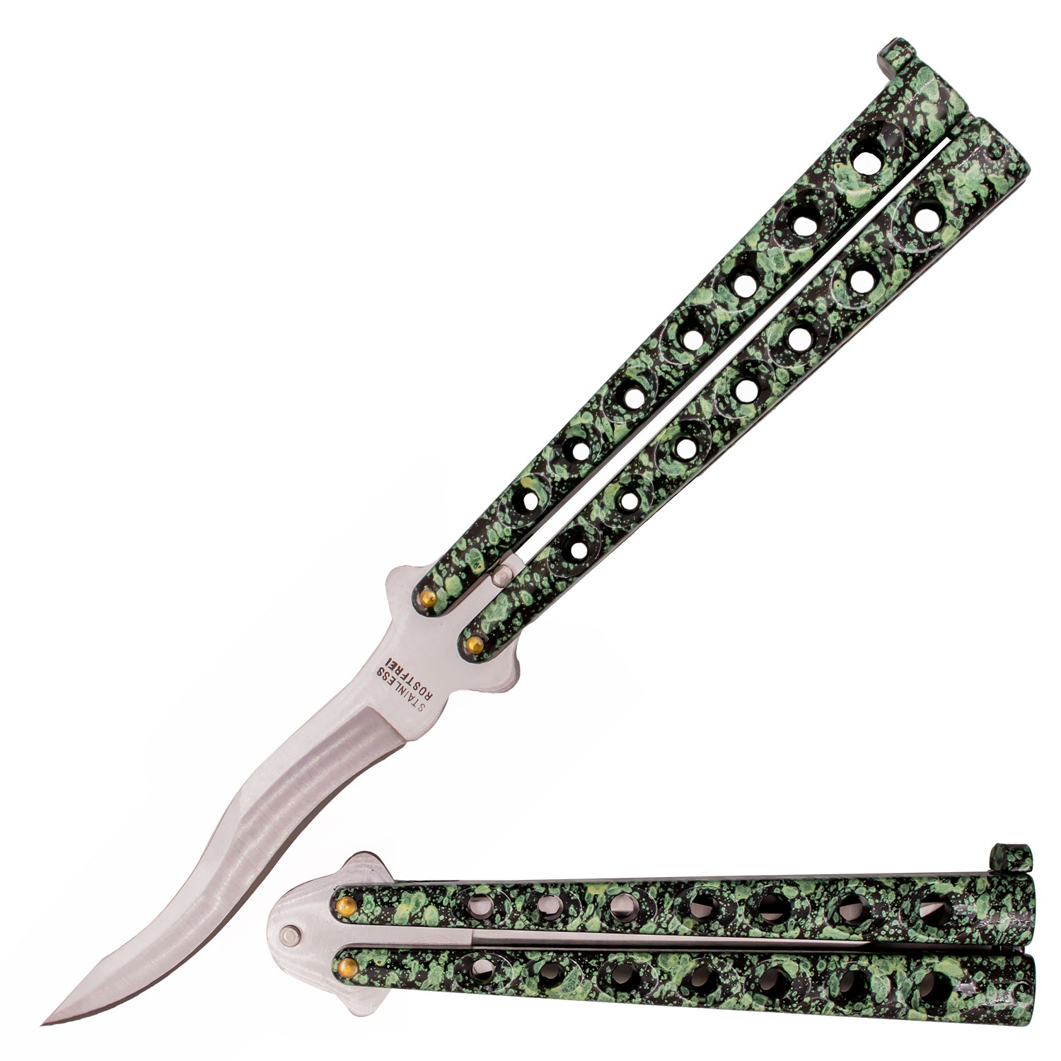 8.8 Inch Kriss Blade Butterfly Knife (Green and Black)