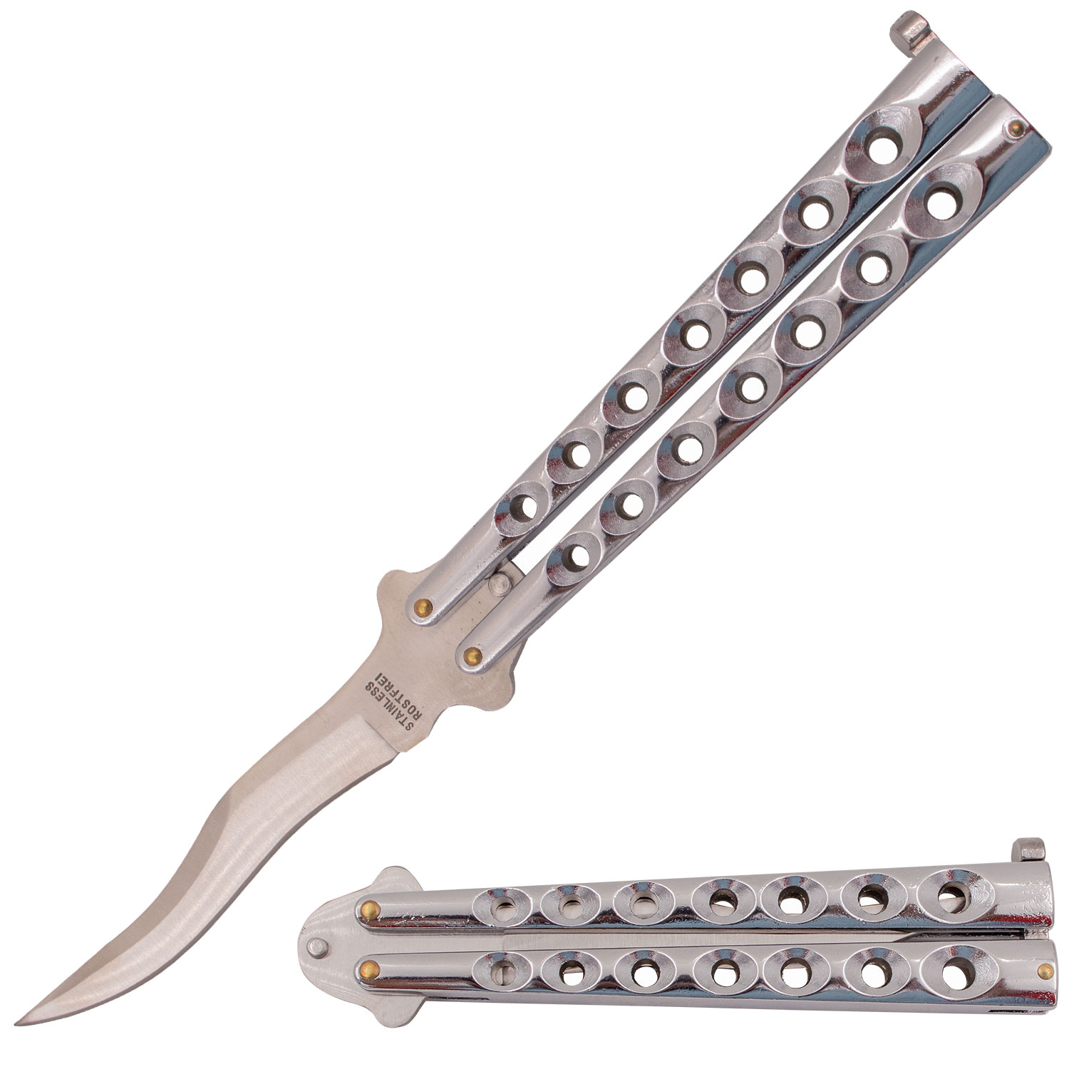 8.8 Inch Kriss Blade Butterfly Knife (Silver)