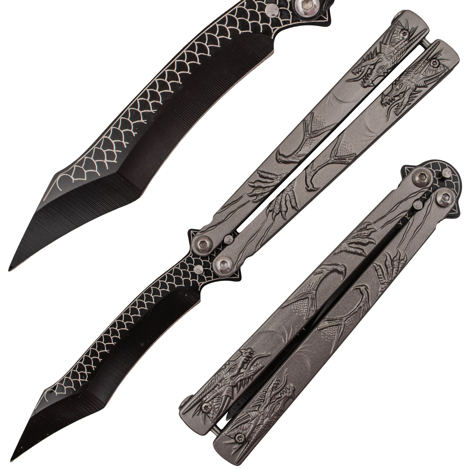 9.25 Inch Splinter The Dragon Balisong Butterfly Knife Grey