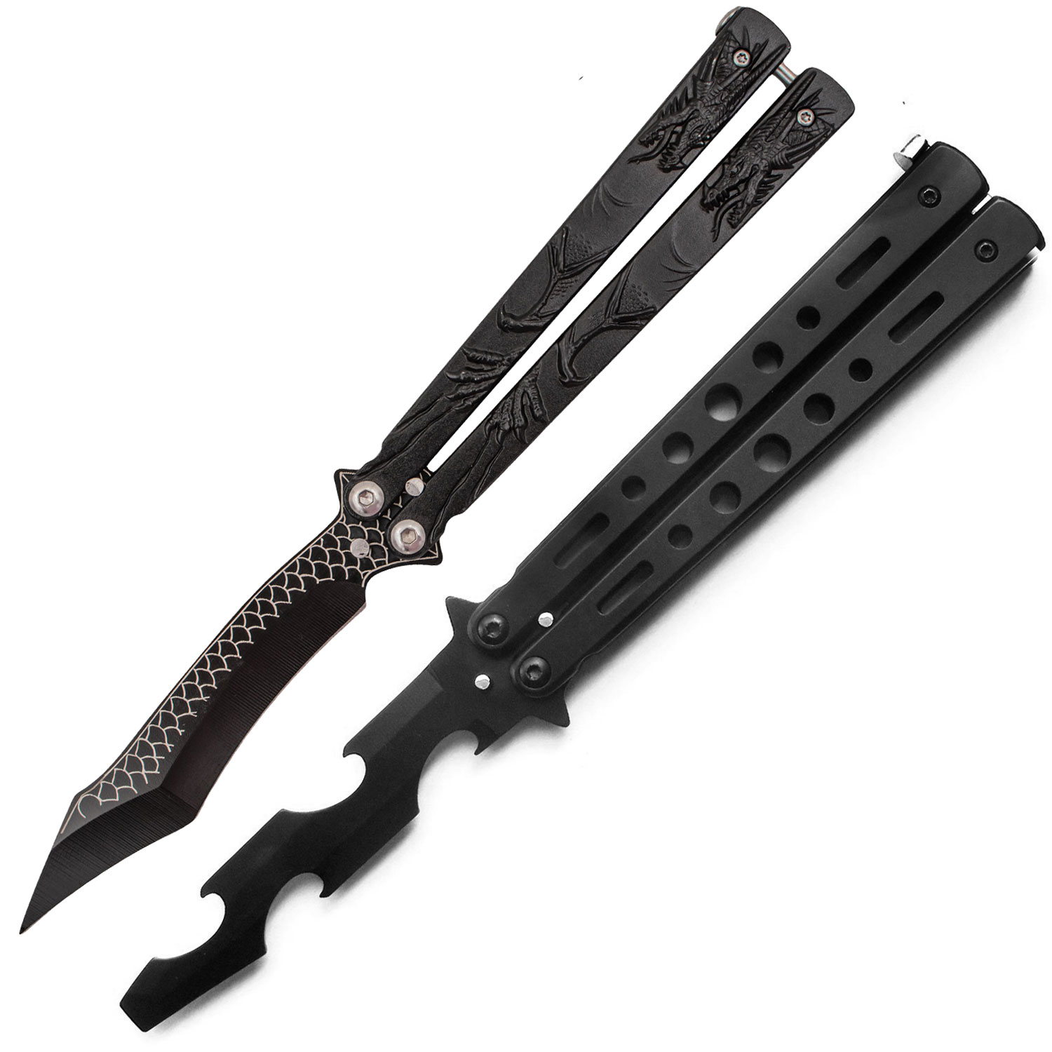 9.25 Inch Splinter The Dragon Butterfly Knife Trainer Set Black