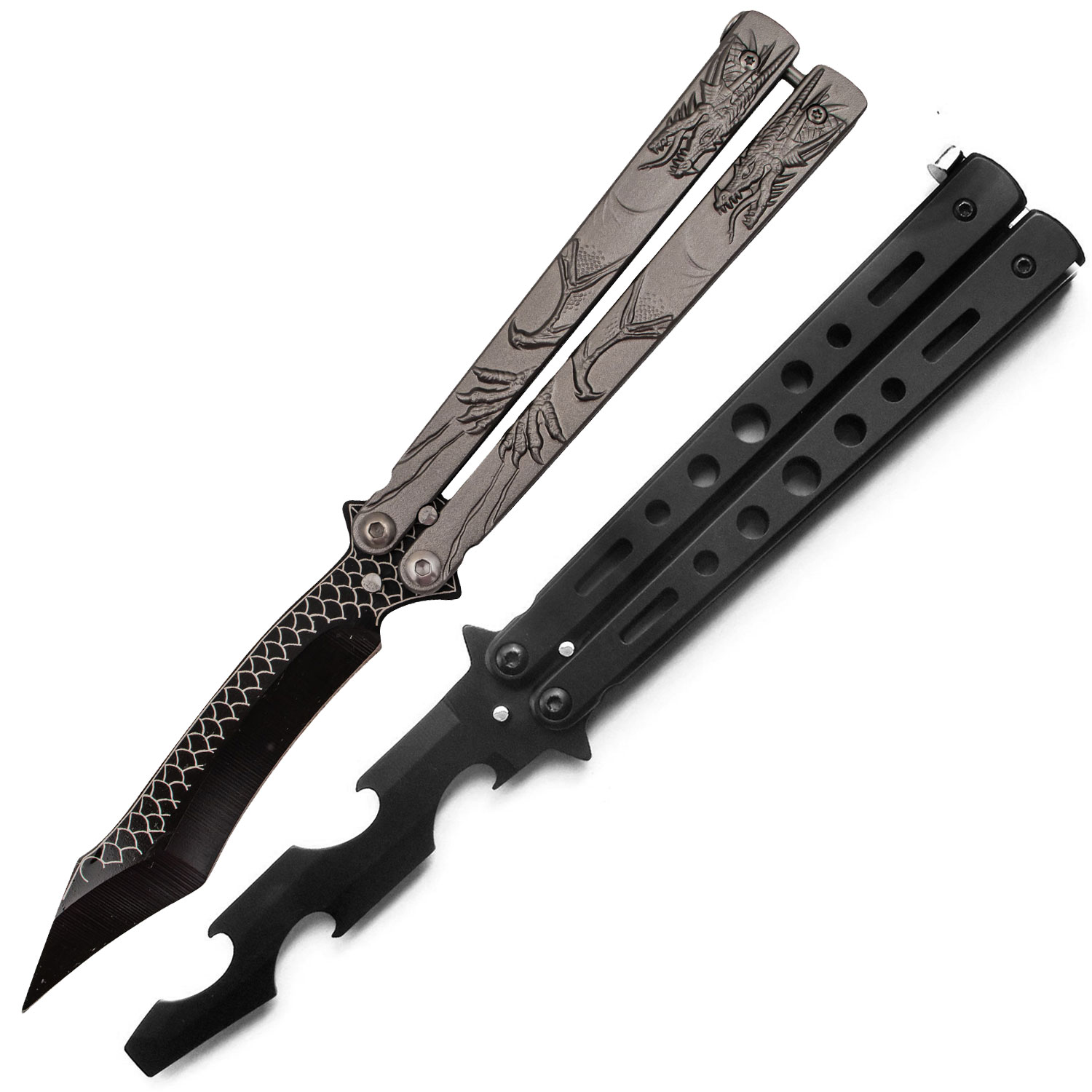 9.25 Inch Splinter The Dragon Butterfly Knife Trainer Set Grey Black