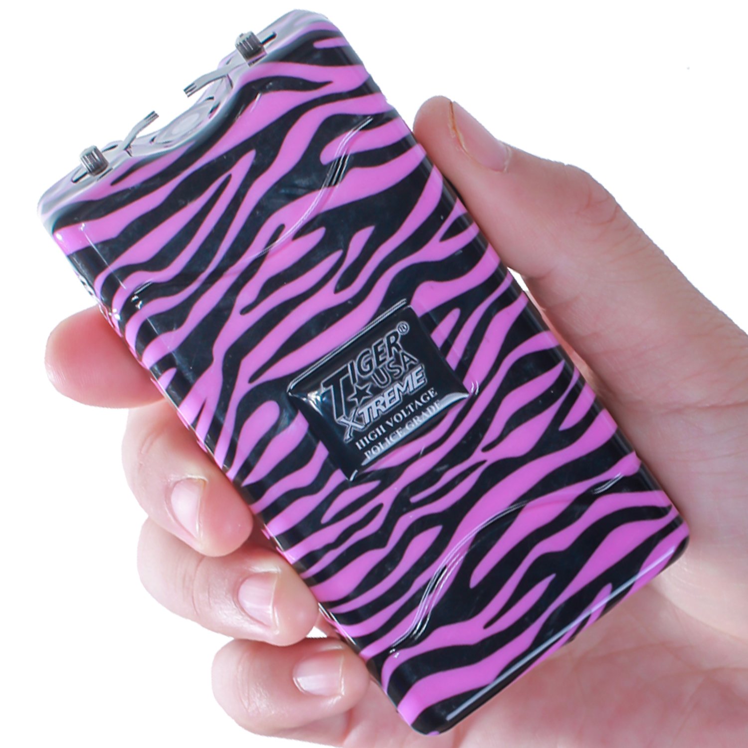 96 Mill Hot Pink Rechargeable Stun Gun & Flash Light (Pink Zebra)