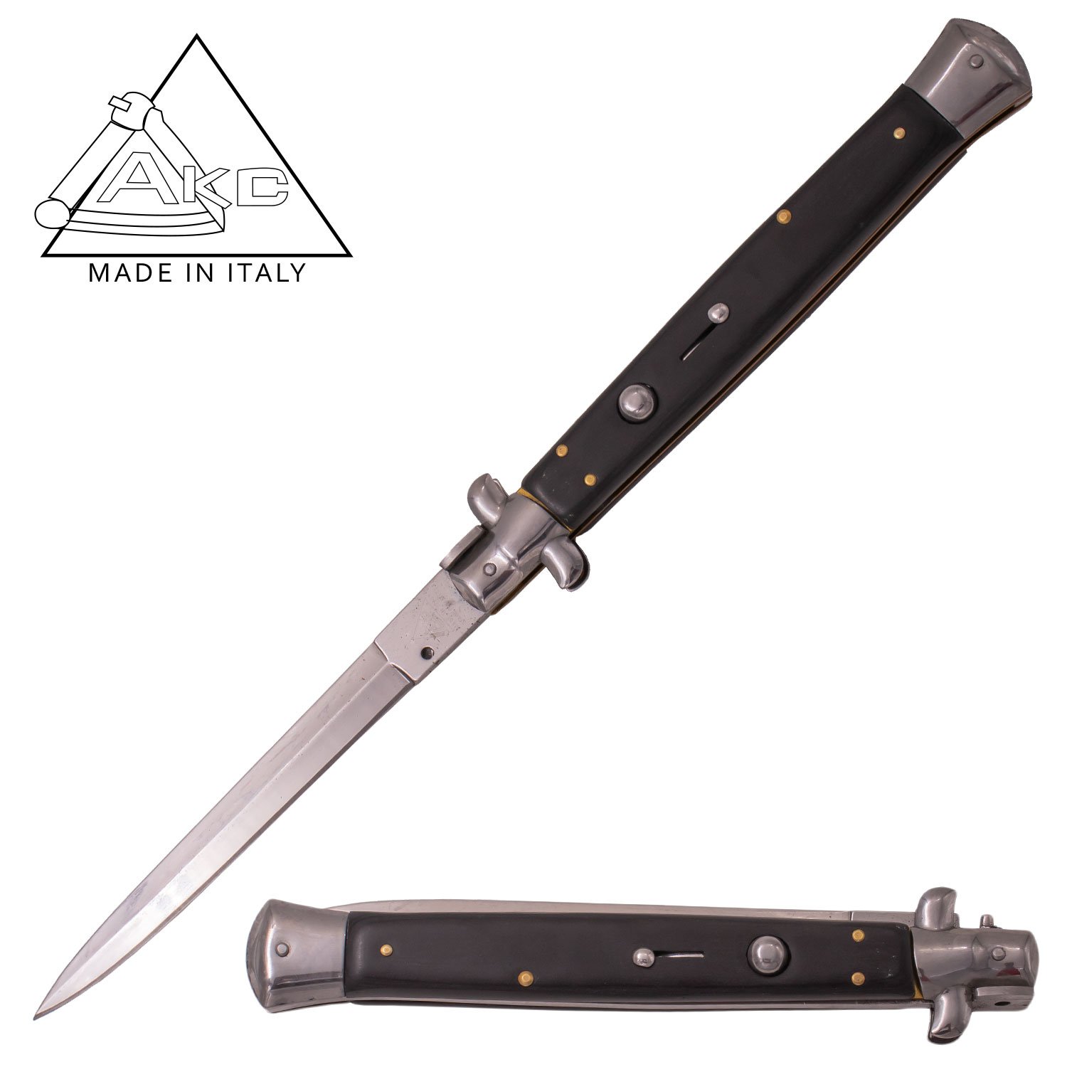 AKC 13 Inch Automatic Stiletto Italiano Button Push Knife (Black Pakka Wood)