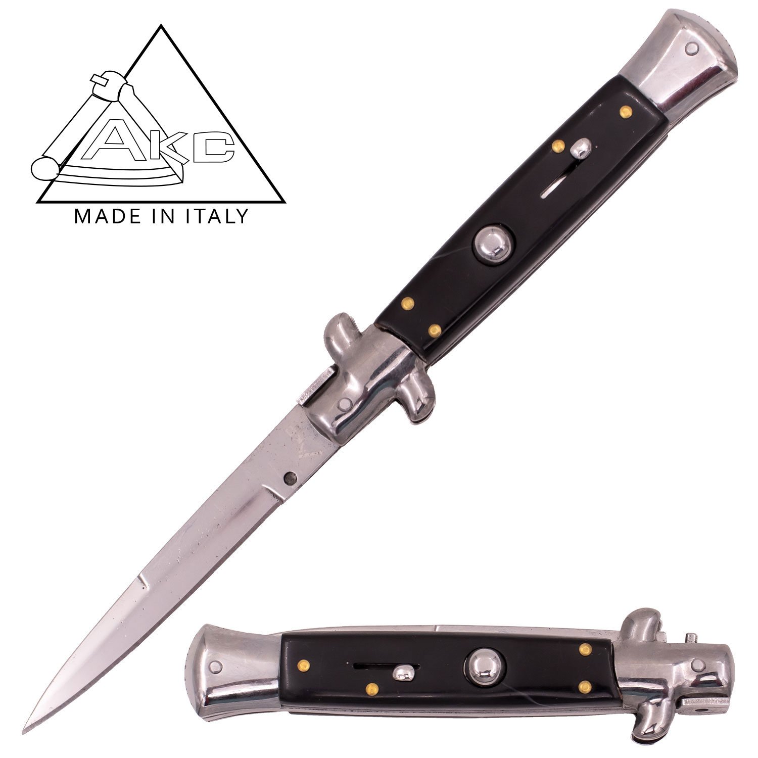 AKC 9 Inch Automatic Stiletto Italiano Button Push Knife (Black)