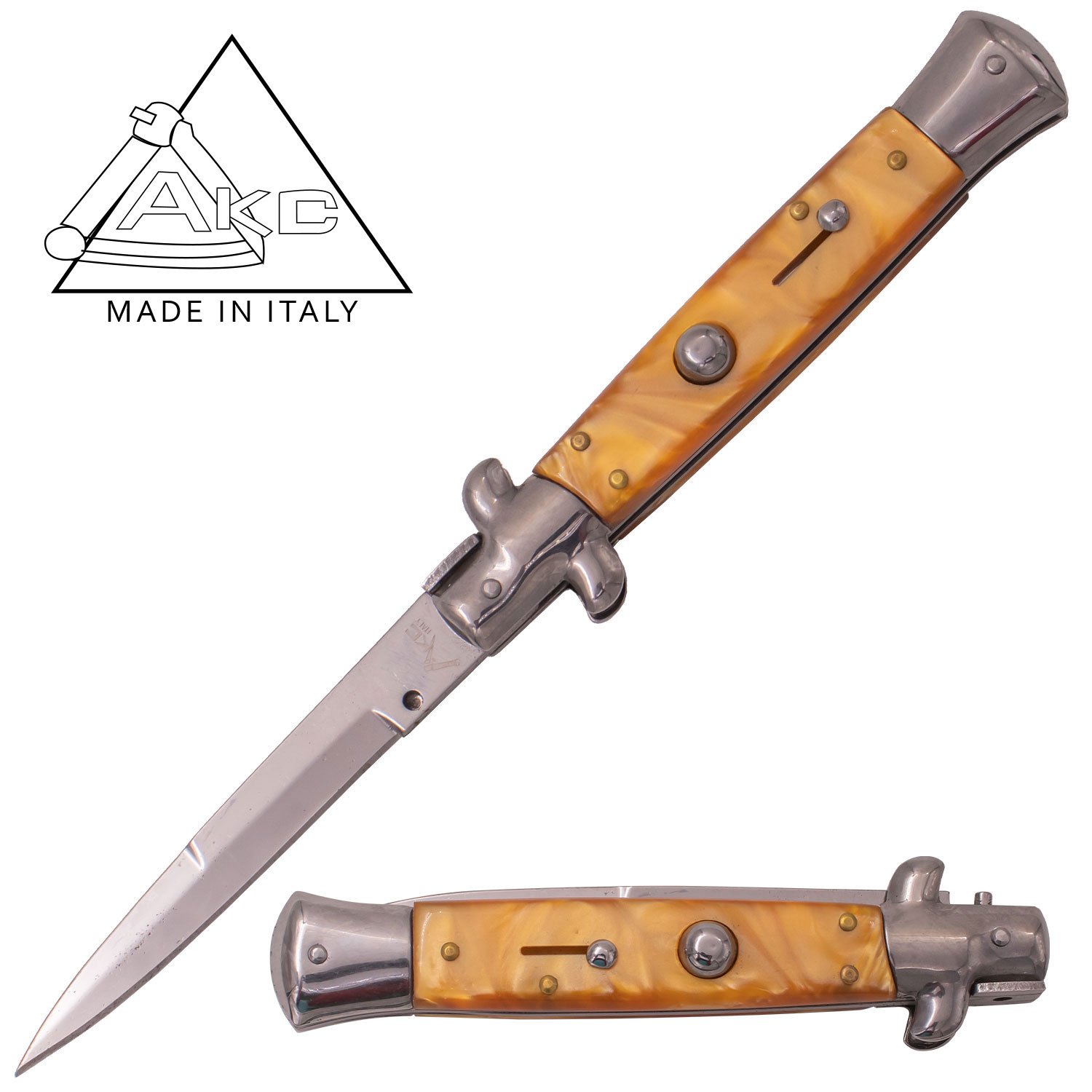 AKC 9 Inch Automatic Stiletto Italiano Button Push Knife (Golden Pearl)