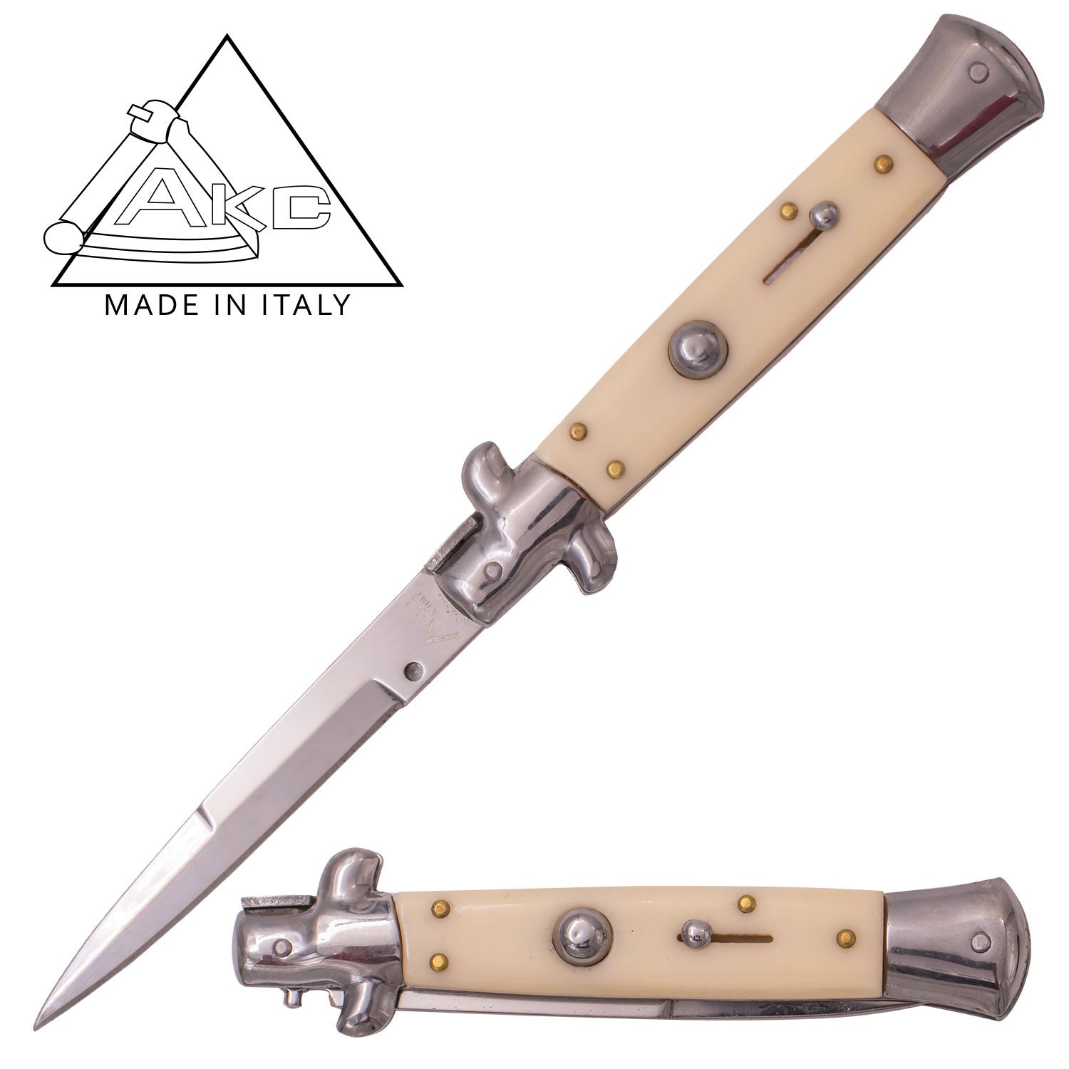 AKC 9 Inch Automatic Stiletto Italiano Button Push Knife (Wild Bone)