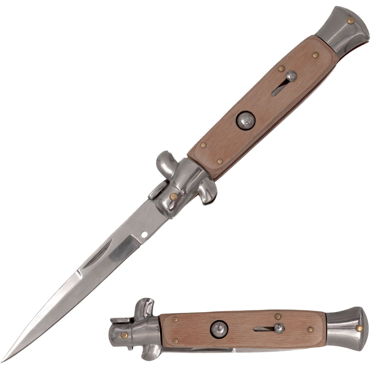 Mafia Italian Milano Stiletto Automatic Knife Real Wood Handle