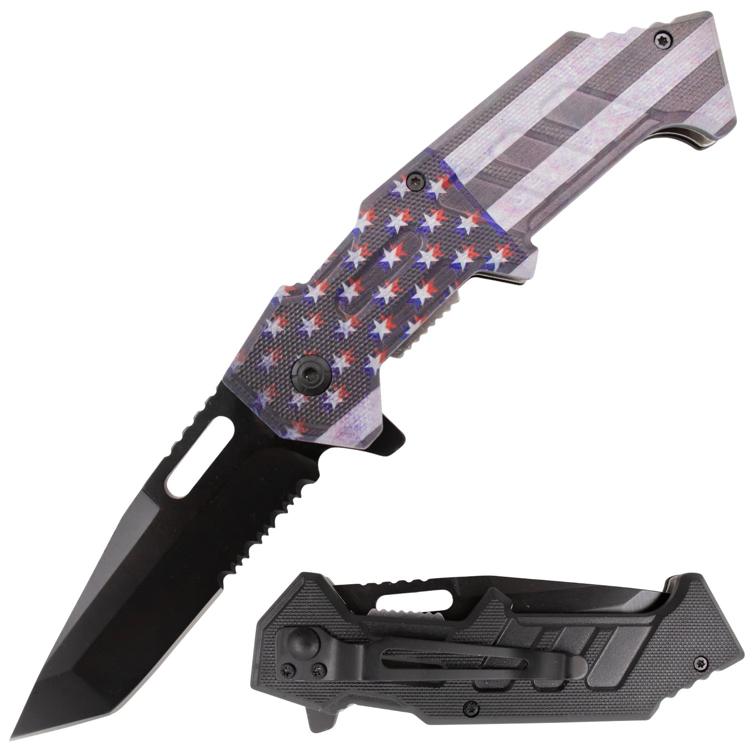 American Flag Grid Rifle Tiger USA Spring Assisted Tanto Folder