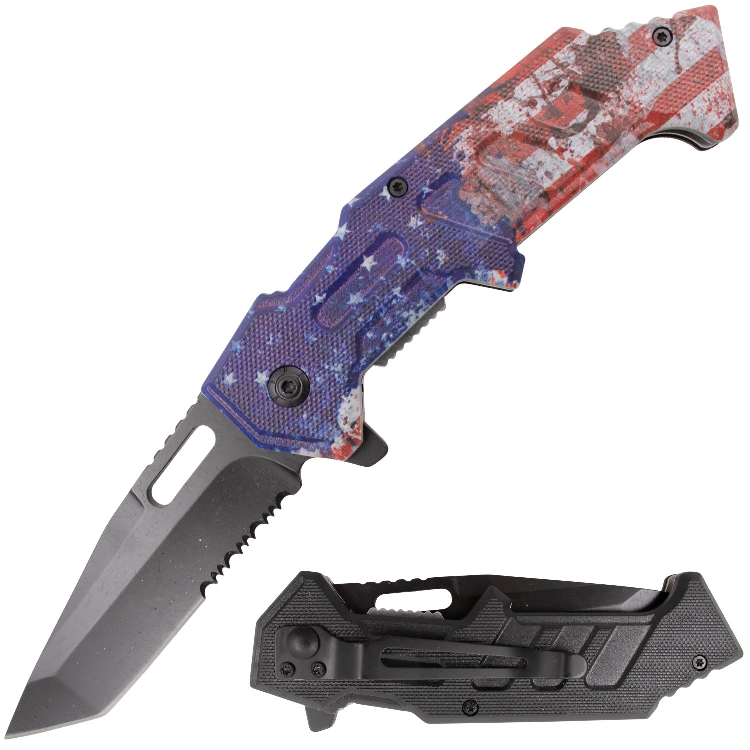 American Grunge Rifle Flag Tiger USA Spring Assisted Tanto Folder