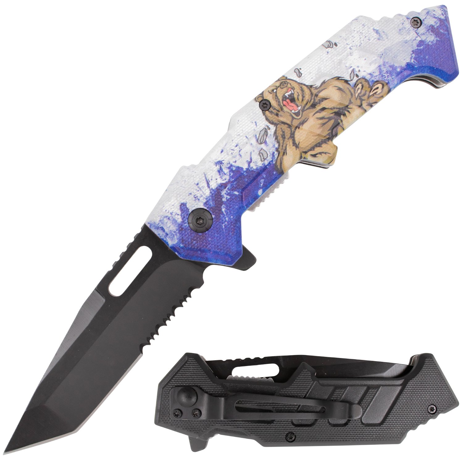 Anime Bear Rifle Tiger USA Spring Assisted Tanto Folder