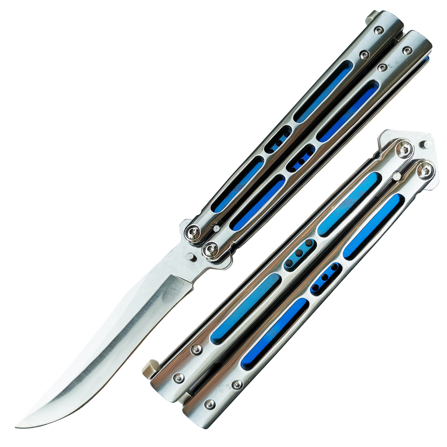 Aquamarine Blue Man Butterfly Balisong Knife Drop Point