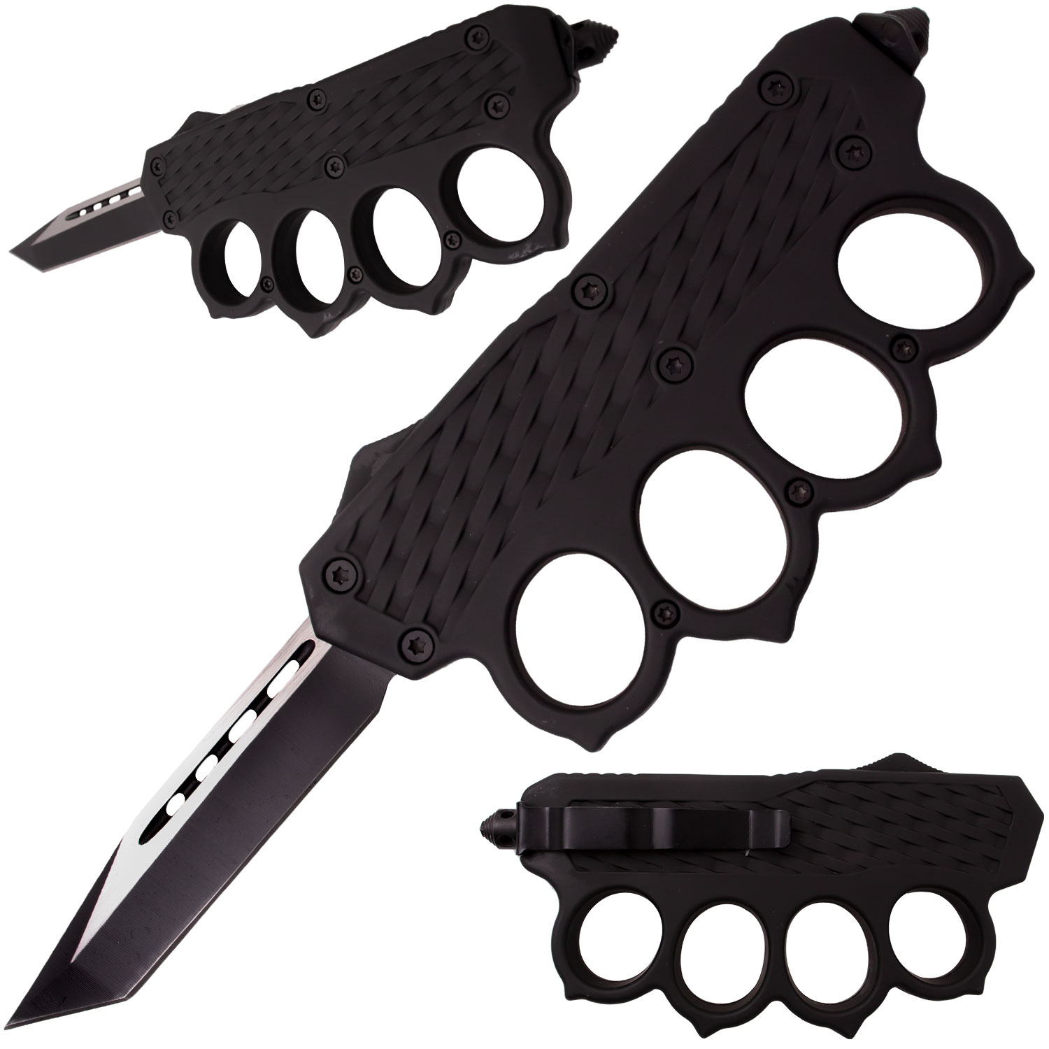 Covert Ops Military Elite Tactical Grip Rubberized OTF Automatic Knuckle Knife Tanto Blade