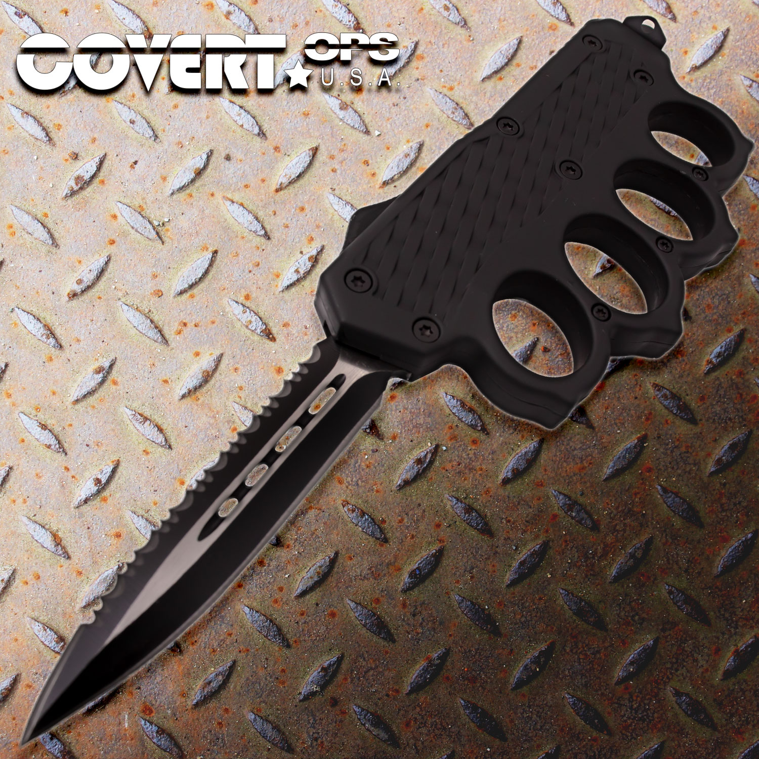 Covert Ops Military Elite Tactical Grip Rubberized OTF Automatic Knuckle Knife Serrated Blade