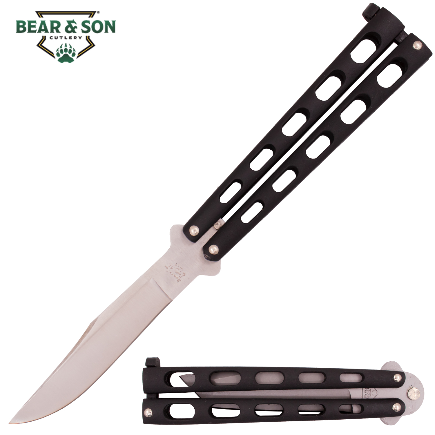 Bear and Son 114B Butterfly Knife 5 Inch Black Handle