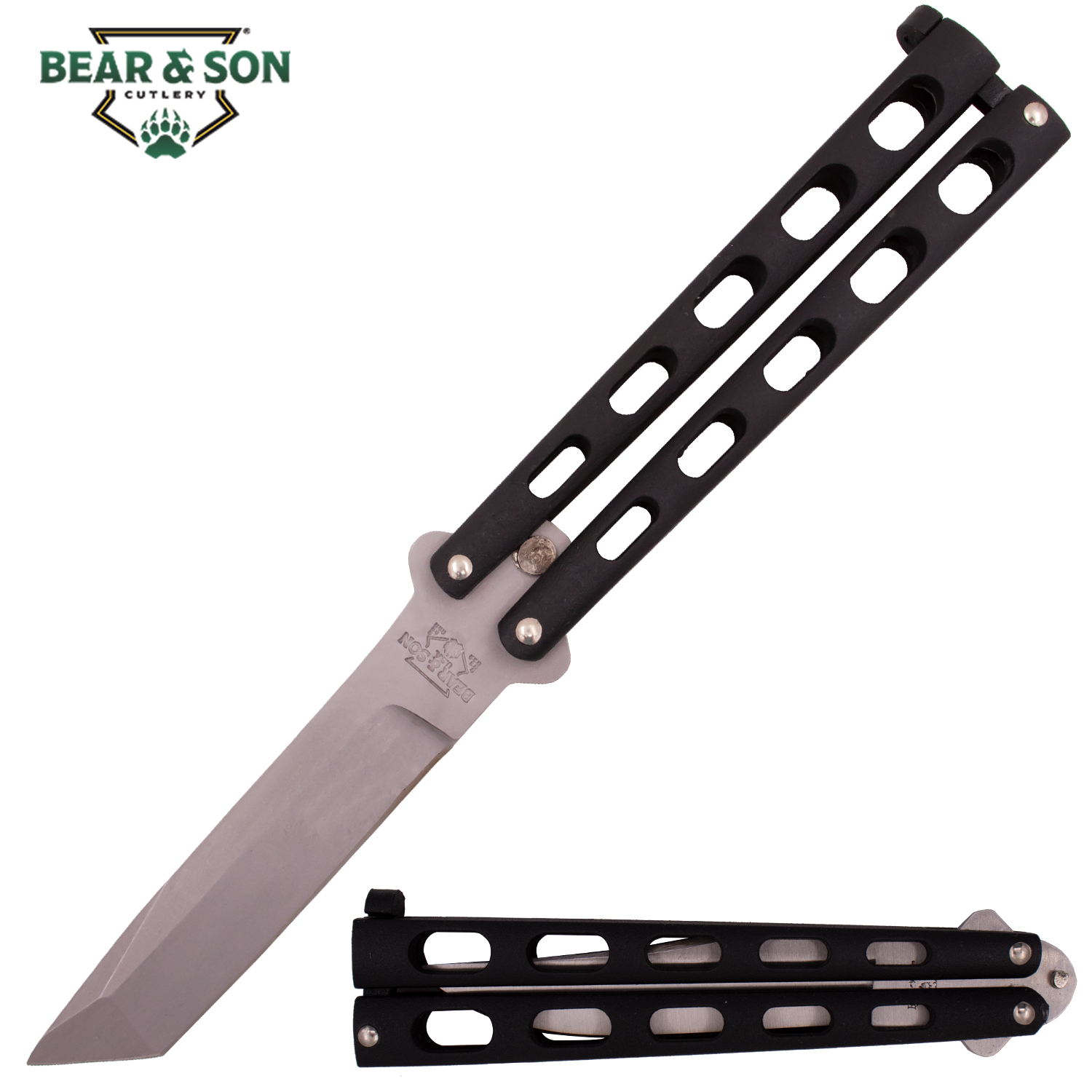 Black 5 Inch Butterfly Knife Tanto Blade