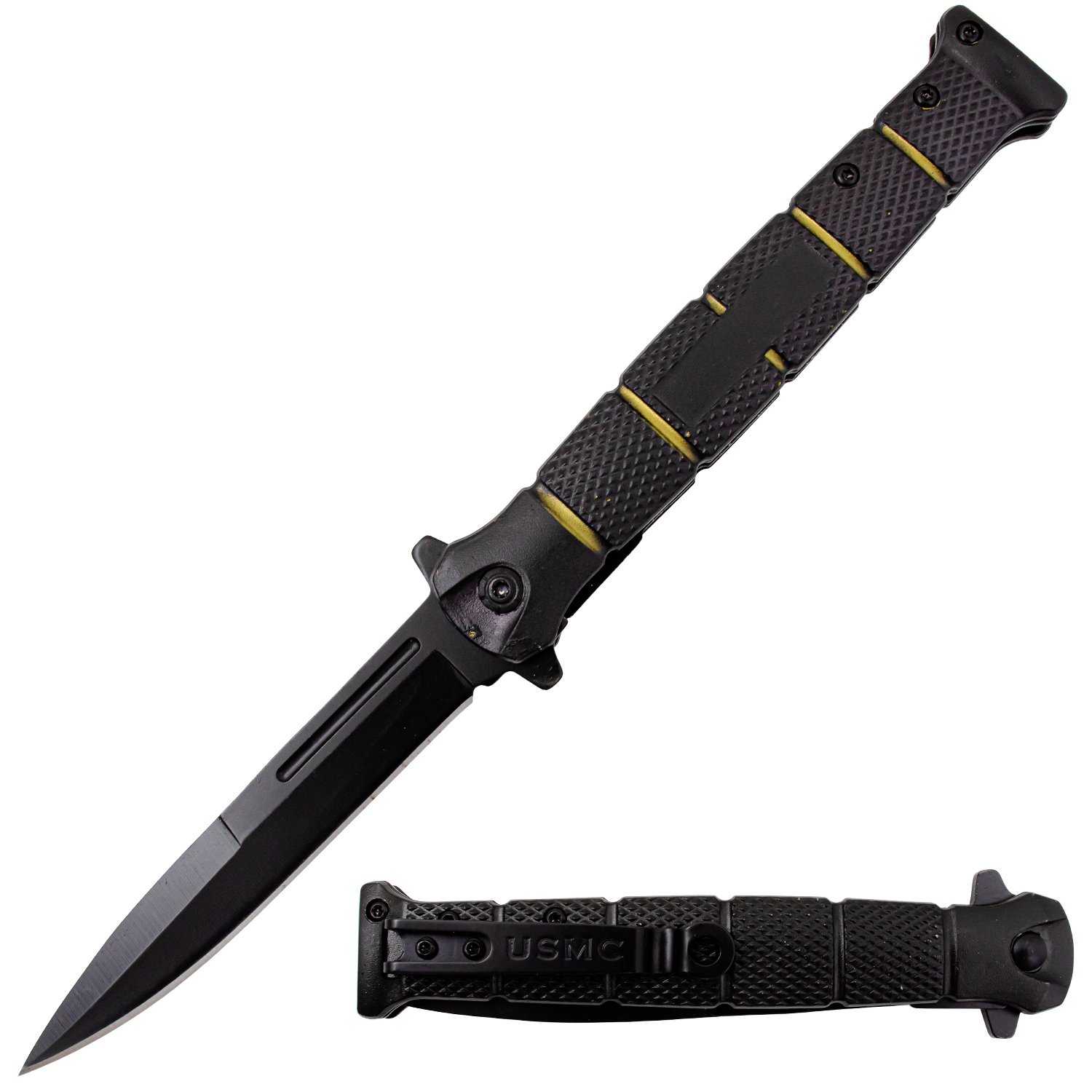 Black 9.25 Inch Large Military Spring Assisted Folding Pocket Knife