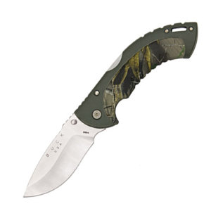 Folding Omni Hunter 12 PT., Green Camo Handle, Drop Pt., Pl.