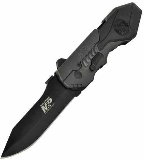 S&W M&P, Aluminum Handle, Drop Pt, Black Blade, Plain, SWMP4L