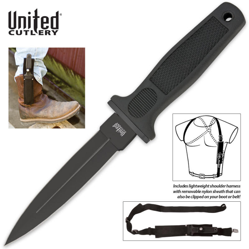 Black Boot Knife With Shoulder Harness, UC0026BS
