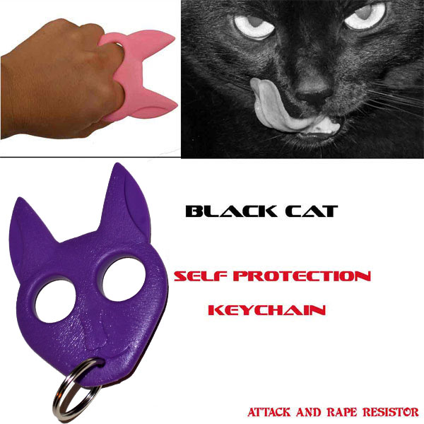 Black Cat Self Defense Keychain -Purple CAT-PP