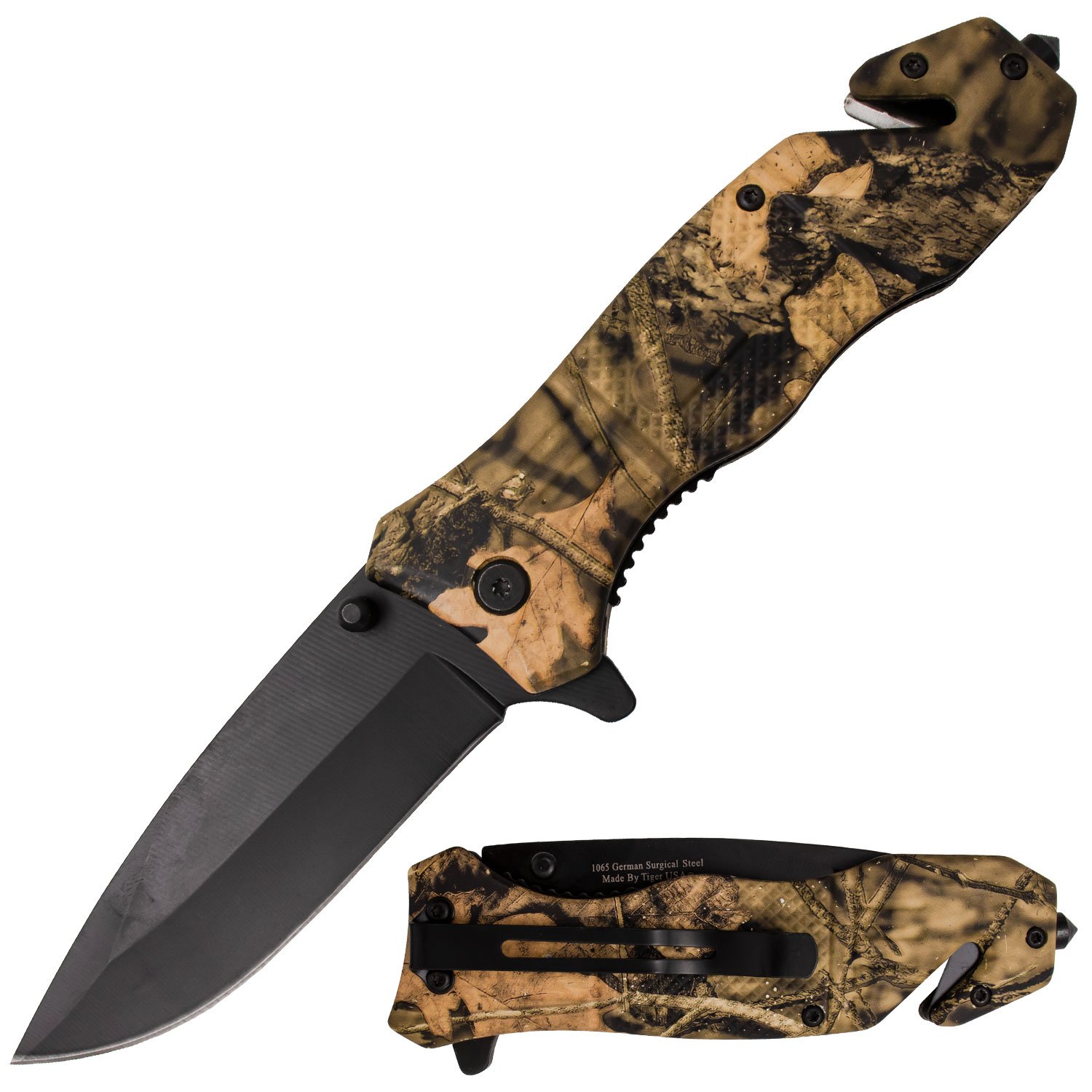 Brown Leaf Camo Action Liner Lock DP Blade Knife